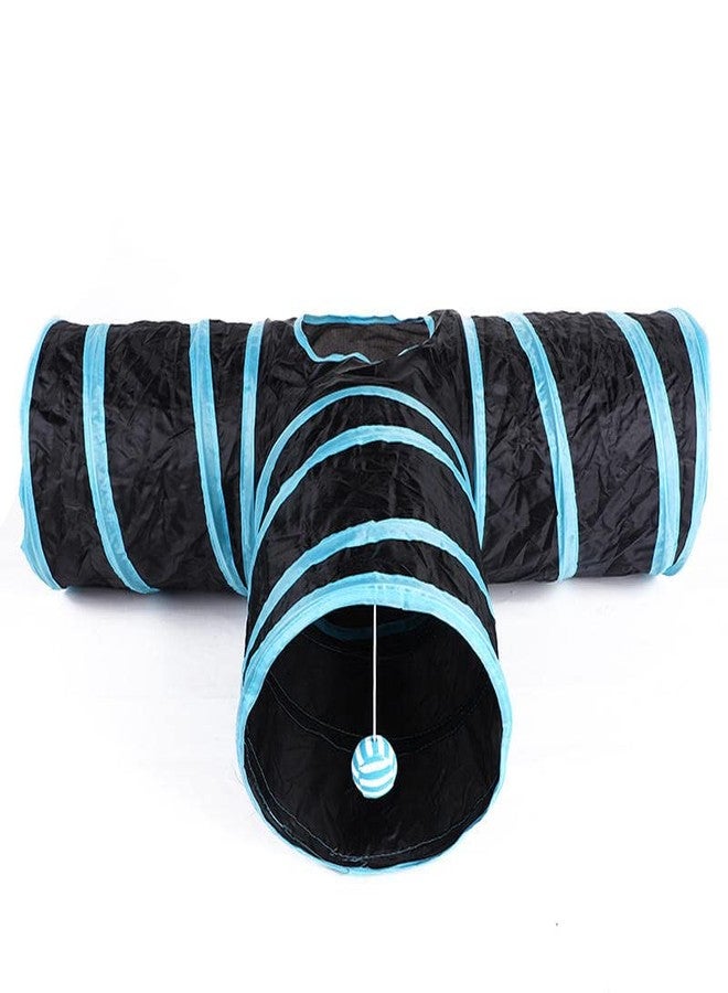 ZIBUYU® Cat Toys for Kittens 3 Way Cat Tunnel Pet Tube Interactive Foldable Hiding Training Toy for Cat Kitten Rabbit and Puppies with Hanging Teaser Toy - Blue - Image 3